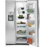 GE Profile PSS26NSWSS 25.5 cu. ft. Side-by-Side Refrigerator with 3 Glass Shelves, ClimateKeeper System, Gallon Door Storage, Internal Temperature Controls and External Water/Ice Dispenser: Stainless Steel