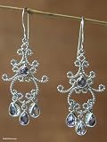 Amethyst earrings, 'Floral Twist'