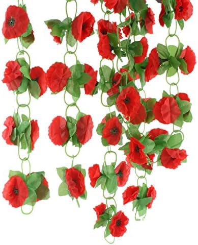 YIDEA 6.5 Feet Artificial Lilac Flowers Ivy Green Leaf Vine Wedding Garland Fake Flowers Home Decor-Red