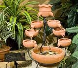 Smart Solar Duo Cascade Fountain in Natural Terracotta