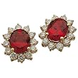 14K Yellow Gold Elliptical Chatham Ruby Diamond Earrings