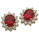 14K Yellow Gold Elliptical Chatham Ruby Diamond Earrings
