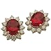 14K Yellow Gold Elliptical Chatham Ruby Diamond Earrings
