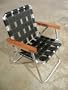 Plodes RECH reDO Lawn Chair - Black Leather with White Stitching and Cherry Arms