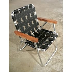 Plodes RECH reDO Lawn Chair - Black Leather with White Stitching and Cherry Arms by 