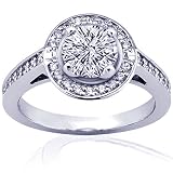 1.25 Ct Round Halo Petite Diamond Engagement Ring Pave Setting 14K GOLD SI2 GIA
