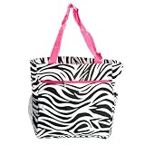 Zebra Print Beach Bag w/ Hot Pink Trim