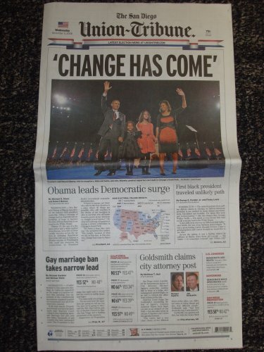 Barack Obama San Diego Union-Tribune Newspaper 11/5