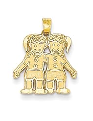 14k Solid Satin Two Girls Charm
