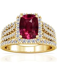 14K Yellow Gold Cushion Cut Ruby Ring With Sidestones