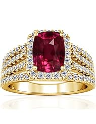 18K Yellow Gold Cushion Cut Ruby Ring With Sidestones