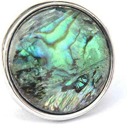 1" Oversized Large Silver Chunky Green Abolone Ocean Shell Hippie Ring size 7.5 Midieval Pagan Style Adjustable Rings Bohemian Goth Elegant Jewelry