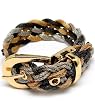 Multi Tone 6 Strand Braided Metal Mesh Cuff Bangle Bracelet - Adjustable Belt Buckle Closure