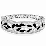 Sterling Silver Diamond Black and White Enamel Bangle Bracelet (1/3 cttw, I-J Color, I3 Clarity)