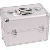 33 Inch Silver Dot 2 in 1 Interchangeable Series Make Up Carrying Tote Cosmetic Train Case Pro Beauty Studio with 4-360 Degree Rotating Wheels and Telescoping Drag Handle