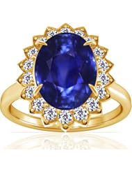 14K Yellow Gold Oval Cut Blue Sapphire Ring With Sidestones