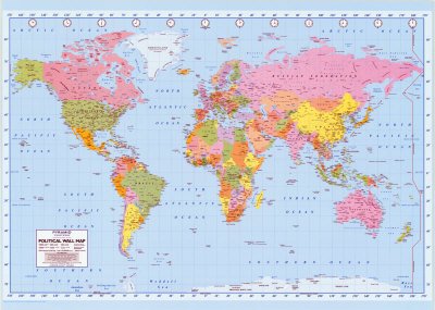Political World Map Subject Giant Poster Print, 55x39