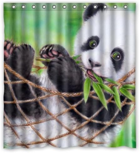 Cute Baby Panda Eat Bamboo Funny Bear Animal Art Design Mildew Proof Polyester Fabric Shower Curtain with Rings 66" x 72"