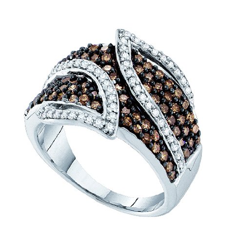 1.0ct Chocolate Brown and White Diamond 10k Right Hand Cocktail Anniversary Fashion Ring