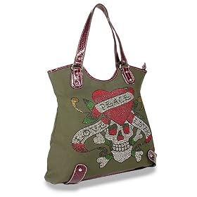 Heart and Skull Rhinestone Tattoo Handbag