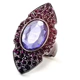 Polished Hematite Finish with Faceted Amethyst Center and Trim Stretch Ring