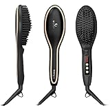 USpicy Hair Straightener Brush for Silky Frizz-free Hair (450℉/230℃, Adjustable Temperature, Auto Lock, 30-min Timer, Anti-Scald) - Matte Black