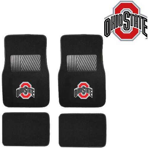 OSU Ohio State University Buckeyes Car Truck SUV Front & Rear Seat Carpet Floor Mats - 4PC