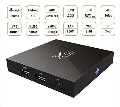 SinKinFon Newest SKF-X96 Android TV Box Android 6.0 KODI 16.1 4k 60fps TV Box 2GB 16GB, Amlogic S905X 64bit Quad Core Ultra HD 4K HDR Smart TV Box H.265 DLNA HDMI 2.0a Network Streaming Media Player