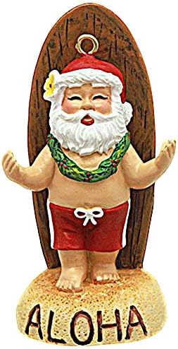 SURFING SANTA WITH LONGBOARD HAWAIIAN ORNAMENT