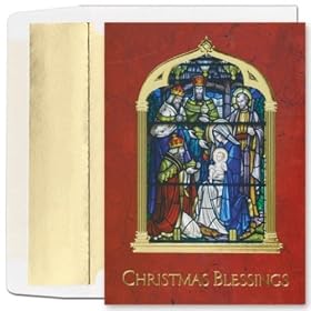 Stained Glass Scene Religious Christmas Cards -