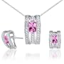 Breathtaking & Vibrant Radiant Cut Created Pink Sapphire Pendant Earrings Set in Sterling Silver