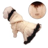 Pet Supplies : Hooded Dress with Soft & Glittered Fur Trims - Hand Knitted with 100% Wool - Small