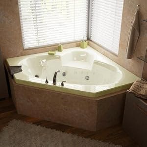 Curacao 60 x 60 x 23" Corner Whirlpool Jetted Bathtub Color/Trim / Tile Flange / Pump: Biscuit / Brus. Nickel / Yes / Yes / Right / Left