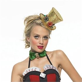 2060 Mini Top Hat w/Dice Applique, Gold, One Size