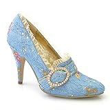 4.5 Inch Decorative Fabric Pump Women'S Size Shoe With Rhinestones And Buckle Detail (Blue-12)