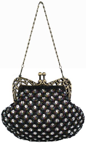 Exquisite Vintage Victorian Sequins Beaded Frame Clasp Coin Accessory Evening Bag Clutch Handbag / Cross Body Purse