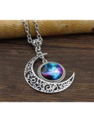 Kitchen: Necklace,bib Necklace, Moon Necklace ,Charm Necklace,silver Hollow Star Galactic Cosmic Moon Necklace,friendship Christmas Gift