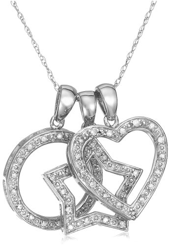 10k White or Yellow Gold Diamond Heart, Star, and Circle Pendant Set
