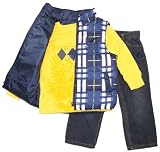 Boy Plaid Puffer-Style Vest With Tee & Jeans- 3 Pc Set - Beverly Hills Polo Club - 4 Y