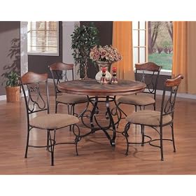 5pc Distress Wood Finish Slate Insert Dining Table Metal Chairs Set by visiondecor Furniture