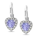 Sterling Silver Tanzanite and Diamond Heart Earrings (1/7 cttw, GHI Color, I3 Clarity)