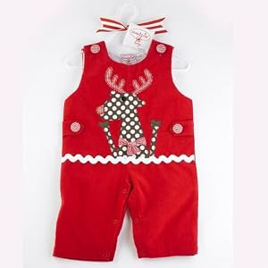 Baby Christmas Reindeer Red Corduroy Longalls Outfit by Mud Pie
