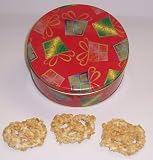 Scott's Cakes 1 lb. White Chocolate Covered Pretzel with Peanuts in a Christmas Present Tin
