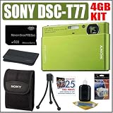 cheap Sony Cybershot DSC-T77 10MP Digital Camera (Green) + 4GB Accessory Kit