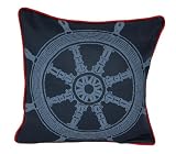 Room Service Nautical Collection Nautical Boat Wheel Pillow, 18-inch x 18-inch, Navy Blue/Red
