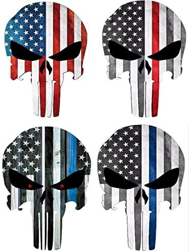 4 different Style US Flag Punisher Skull Decal/Vinyl Stickers 4"x3" (Style A)