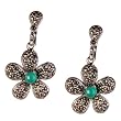 Flower Earrings Silver Onyx Gemstone Jewelry 1 inch (erg171)