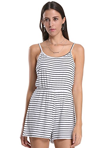 Choies Women's Cotton Summer Sexy Stripe Spaghetti Strap Backless Romper Playsuit