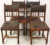 Wow! French Art Nouveau Embossed Leather Set 4 Chairs