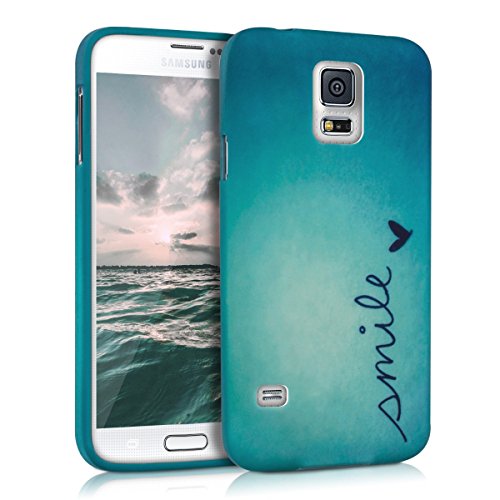 kwmobile TPU SILICONE CASE for Samsung Galaxy S5 / S5 Neo / S5 LTE+ / S5 Duos Design Smile blue turquoise - Stylish designer case made of premium soft TPU